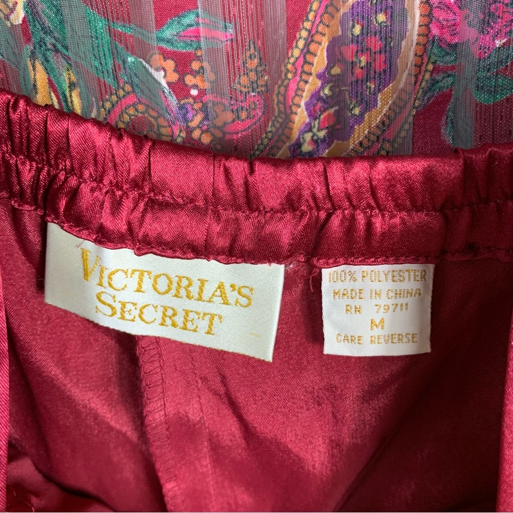 Victoria's Secret Gold Label Red Paisley Satin Pajama Set Vintage Size Medium - Picture 5 of 5
